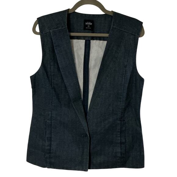 Kate Spade Saturday Heathered Cotton Linen Denim Look Vest Medium - Picture 2 of 10